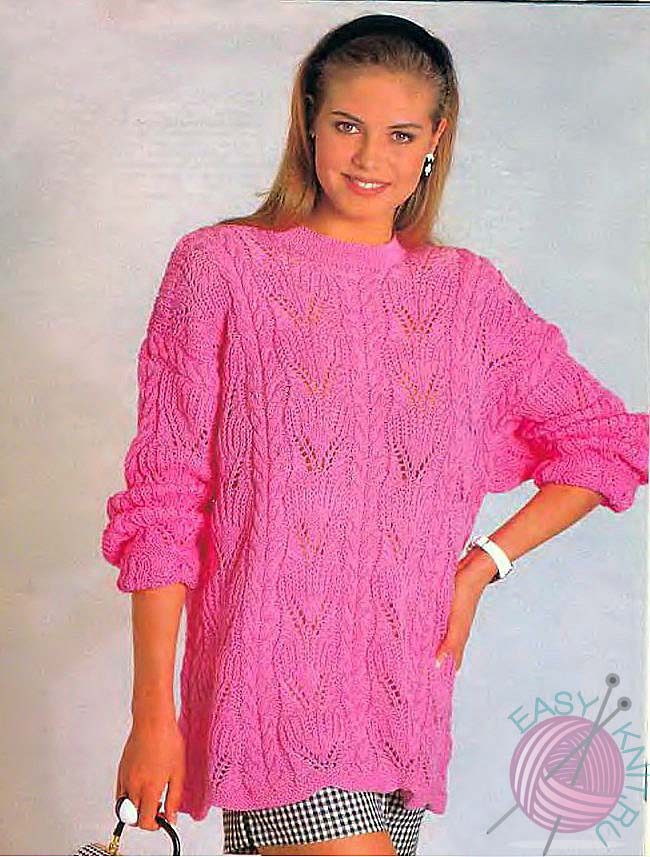Розовый пуловер спицами