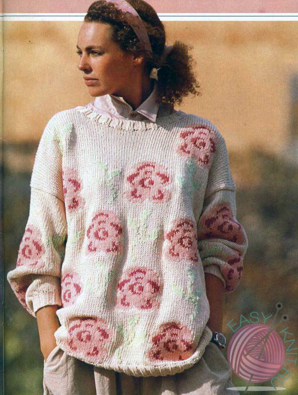 пуловер с розами спицами