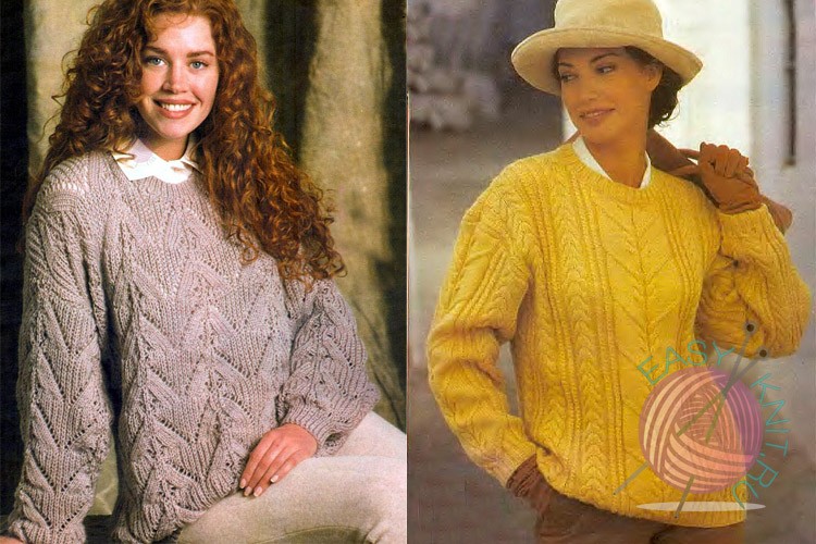 Уютные пуловеры с аранами и жгутами, рельефными узорами спицами