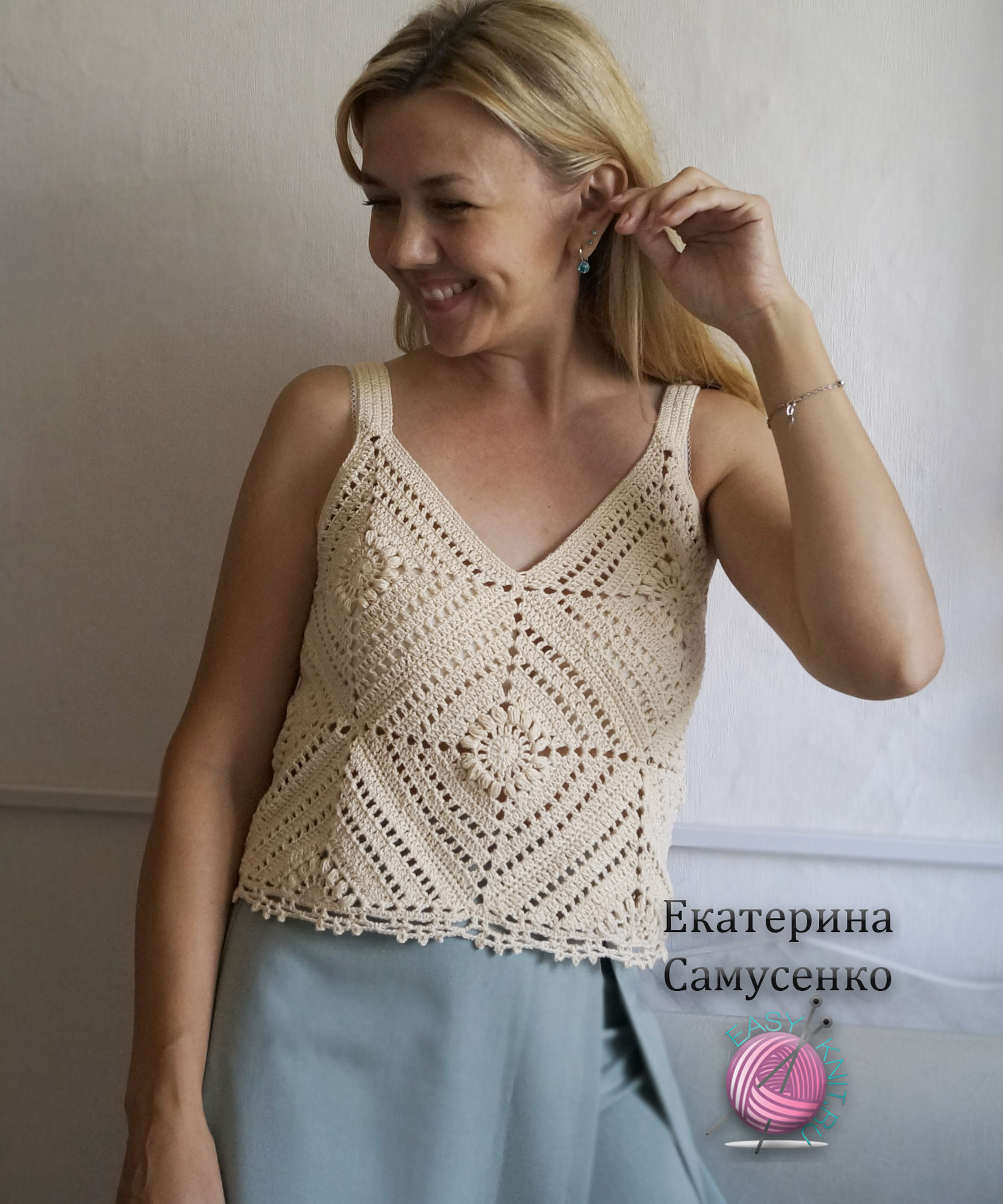 Вязаный топ крючком из мотивов. Готовая работа июня. | EasyKnit.ru