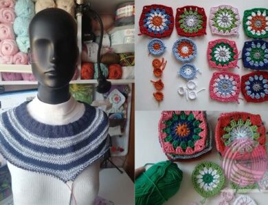 Прогресс вязания: кардиган из бабушкиных квадратов и джемпер с круглой кокеткой