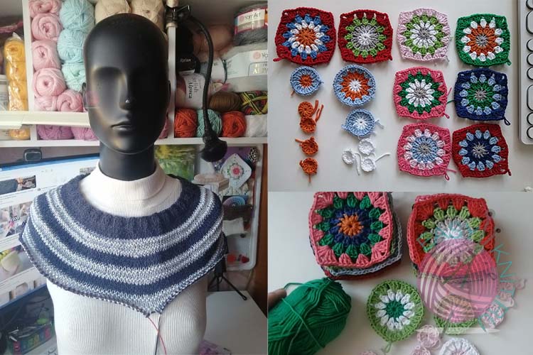 Прогресс вязания: кардиган из бабушкиных квадратов и джемпер с круглой кокеткой