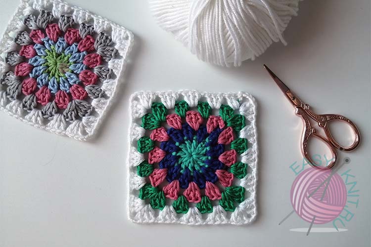 Бабушкин квадрат крючком пошагово — вязание красивого мотива для кардигана с фото